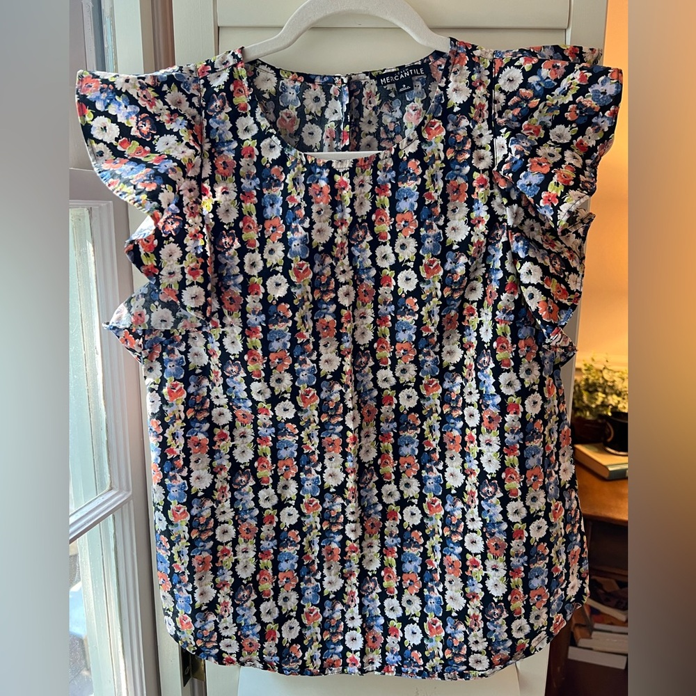 J. Crew Floral Ruffle Sleeve Blouse